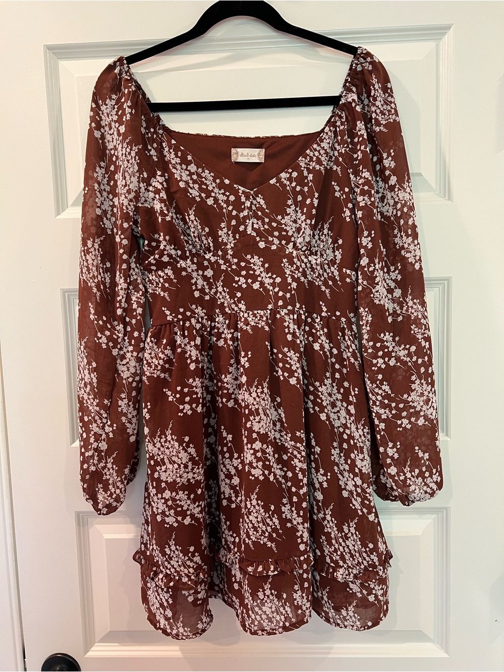 Altar’d State Loretta Floral Fit & Flare Mini Dress Brown Boho M - Picture 8 of 11